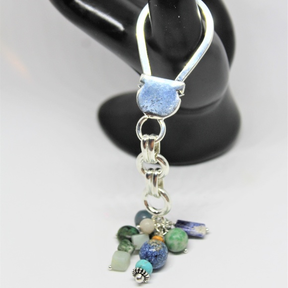 925 Sterling Silver & 18K Gold Multi Gemstone Key Pendant  Gemstone and silver key chain